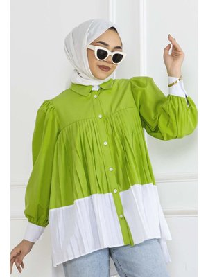 Yağ Yeşili Pileli Gömlek