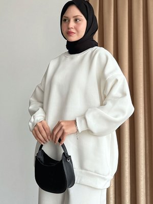 Şardonlu Basic Beyaz Sweat Şardonlu Basic Beyaz Sweat