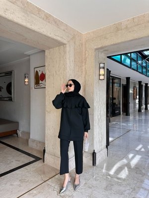 Fermuarlı Spor Scuba Takım Siyah