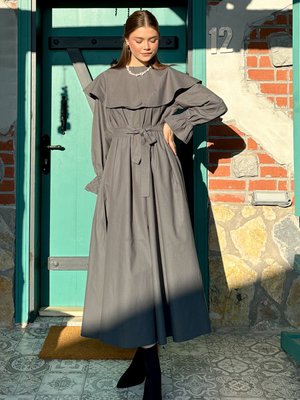 Antrasit Geniş Yakalı Marul Kol Elbise Antrasit Geniş Yakalı Marul Kol Elbise