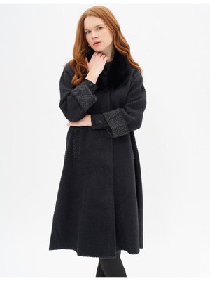 Suni Kürk Detaylı Triko Kaban Siyah Suni Kürk Detaylı Triko Kaban Siyah