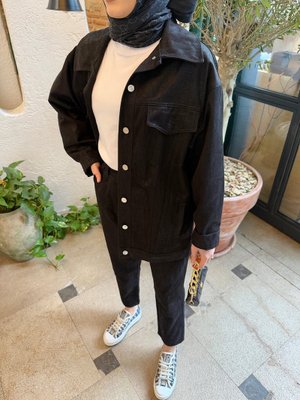 Siyah Varaklı Gabardin Pantolon