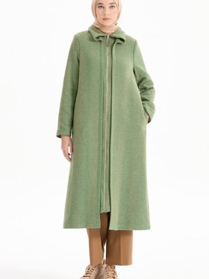 Çift Kat Yaka Detaylı Balıksırtı Desen Kaban Yeşil Çift Kat Yaka Detaylı Balıksırtı Desen Kaban Yeşil