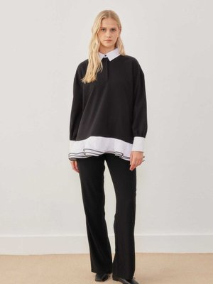 Eteği Volan Detaylı Sweatshırt Siyah