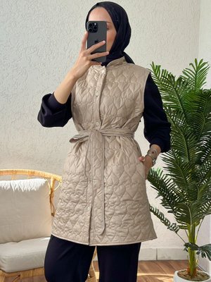 Kuşaklı Kapitone Yelek Taş Rengi