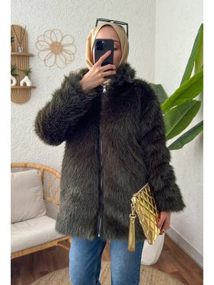 Haki Premium Suni Kürk Mont