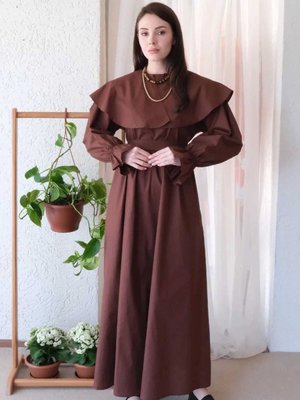 Acı Kahve Geniş Yakalı Marul Kol Elbise