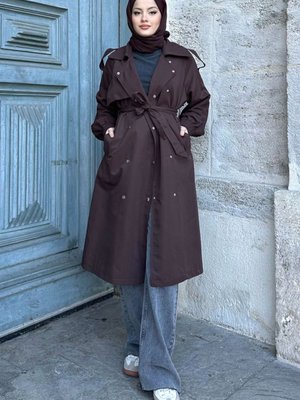 Ella Çıt Detaylı Trençkot Kahverengi Ella Çıt Detaylı Trençkot Kahverengi