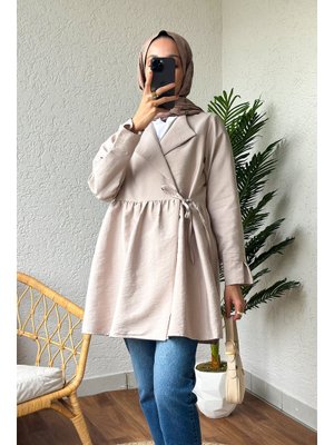 Taş Rengi Önden Bağlamalı Kap