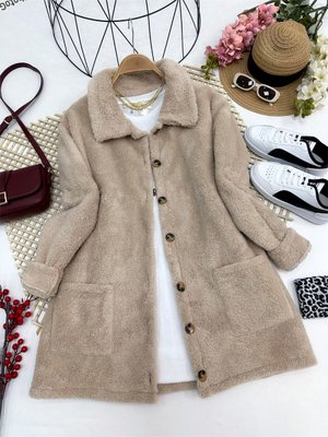 Düğmeli Peluş Ceket