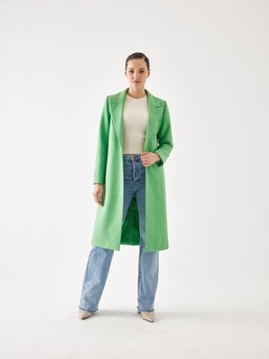 Fıstık Yeşili Tek Düğme Detay Kaşe Kaban Standart