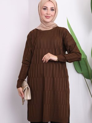 Kahverengi Soğuk İplik Merserize Triko Tunik Kahverengi Soğuk İplik Merserize Triko Tunik