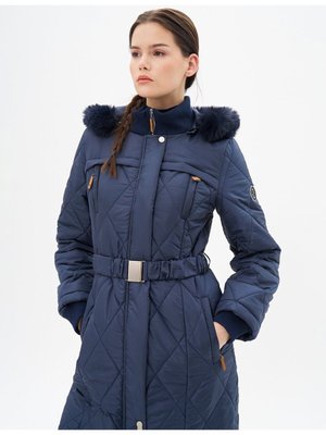 Dik Yaka Fermuar Detaylı Kapitoneli Anorak Mont Koyu Lacivert