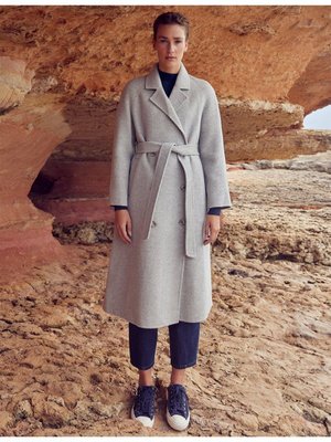 Premium Yün Reglan Kol Kuşaklı Kaban Gri Premium Yün Reglan Kol Kuşaklı Kaban Gri