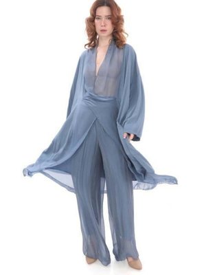 İndigo Mavi Italyan Astarlı Korsajlı İpek Wes Pantolon İndigo Mavi Italyan Astarlı Korsajlı İpek Wes Pantolon