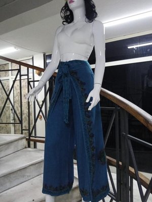 Petrol Mavisi Otantik Nakış İşlemeli Harem Şalvar Bulmaca Pantolon