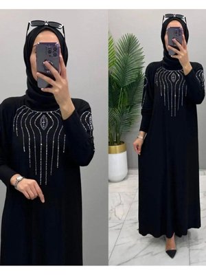 Sandy Siyah Önü Ve Kolları Dms Taş Detaylı Nevanur Elbise