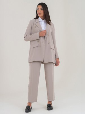 Taş Rengi Kadın Pantolon Ceket Takım