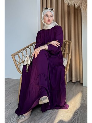 Kuşaklı Belmando Mor Elbise