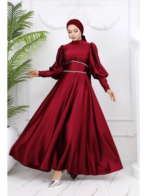 Bordo Sehran Saten Abiye Elbise Bordo Sehran Saten Abiye Elbise