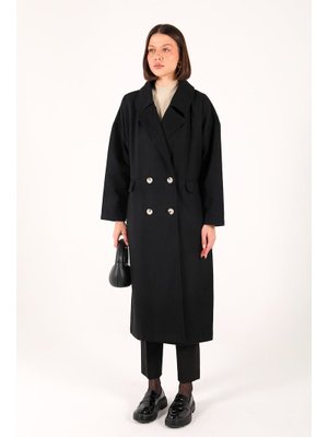 Siyah Oversize Kaşe Kaban