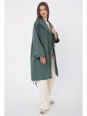 Pamuklu Kolları Büzgülü Tek Cepli Çıtçıtlı Kap Pastel Yeşili