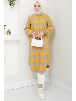 Hardal Uzun Ekose Oduncu Gömlek Tunik Hardal Uzun Ekose Oduncu Gömlek Tunik