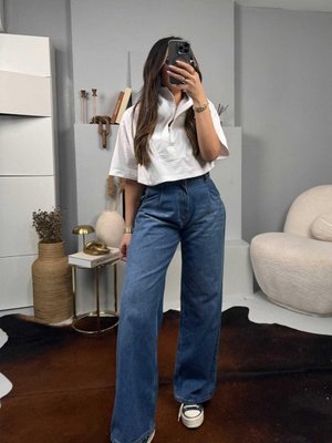 Mavi Pensli Bol Paça Jean