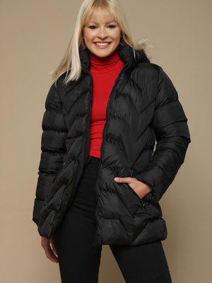 Siyah Kürk Kapüşonlu Şişme Mont