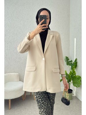 Taş Rengi Tek Düğmeli Blazer Ceket