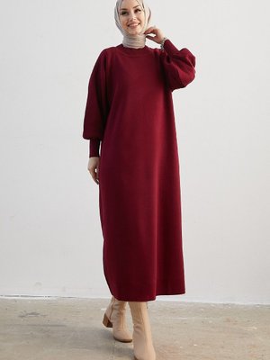 Mina Balon Kol Triko Elbise Bordo Mina Balon Kol Triko Elbise Bordo