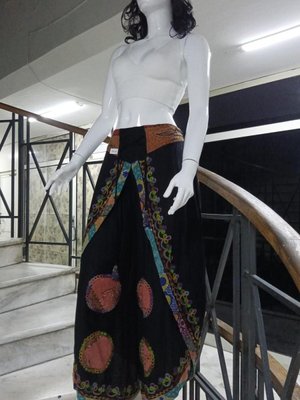 Siyah Otantik Nakış İşlemeli Harem Şalvar Pantolon