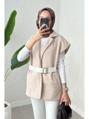 Taş Rengi Sabit Kemerli Keçe Yelek