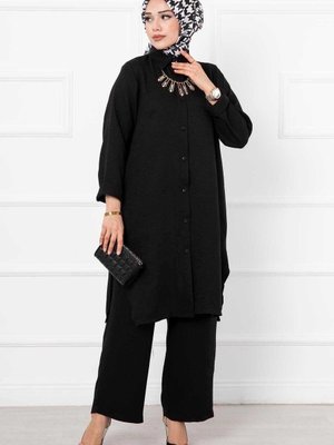 Keten Uzun İkili Takım Siyah Keten Uzun İkili Takım Siyah