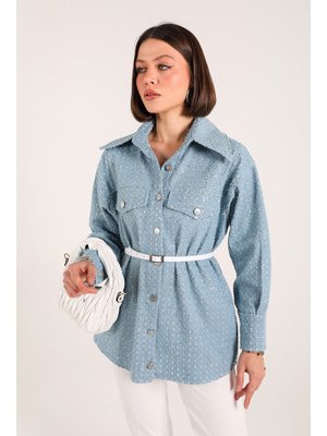 Mavi Pullu Kot Ceket