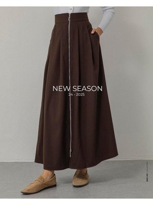 Boydan Fermuar Detaylı Kahve Etek