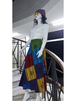 Renkli Hint Etnik Patchwoek Desenli Anvelop Uzun Etek