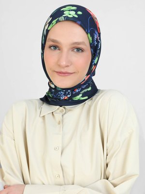 Lacivert Shantuq Soft Eşarp Çiçek Desen