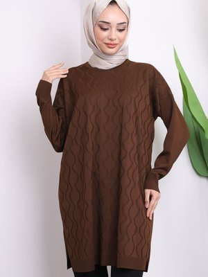 Kahverengi Soğuk İplik Merserize Triko Tunik Kahverengi Soğuk İplik Merserize Triko Tunik