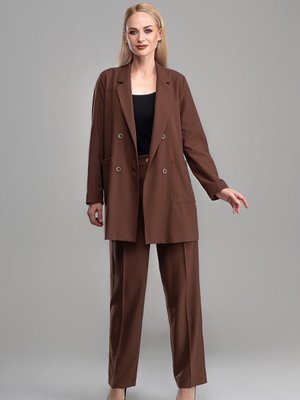 Kahverengi Kadın Pantolon Ceket Takım