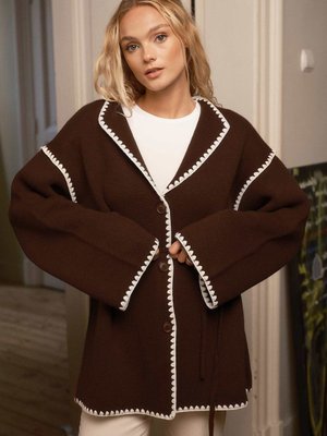 Biye İşleme Detaylı Kahve Hırka