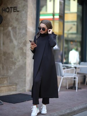 Boğazlı Tunik Pantolon Takım Siyah Model