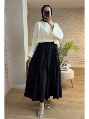 Siyah Kurdele Detaylı Süet Etek