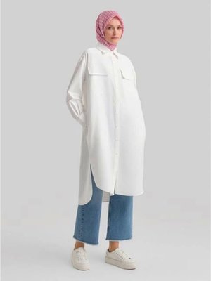 Cepli Tunik Elbise Ekru