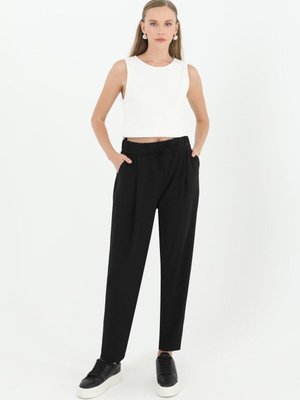 Siyah Dar Paça Cepli Aerobin Kumaş Pantolon