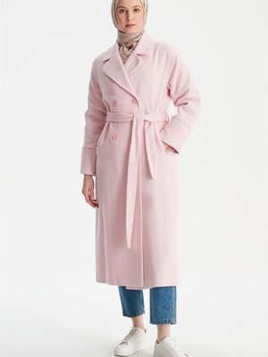 Kruvaze Yaka Uzun Manto Pembe Kruvaze Yaka Uzun Manto Pembe