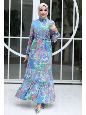 Lila Lacey Dokuma Viskon Elbise