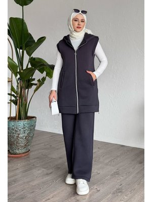 Antrasit Yelekli Yandan Fermuarlı Üçlü Takım