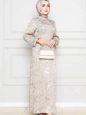 Ahu Yanı Bağcıklı Saten Abiye Elbise Bej Ahu Yanı Bağcıklı Saten Abiye Elbise Bej