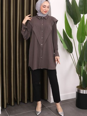 Füme Ön Detaylı Kol Bağlamalı Tunik Füme Ön Detaylı Kol Bağlamalı Tunik